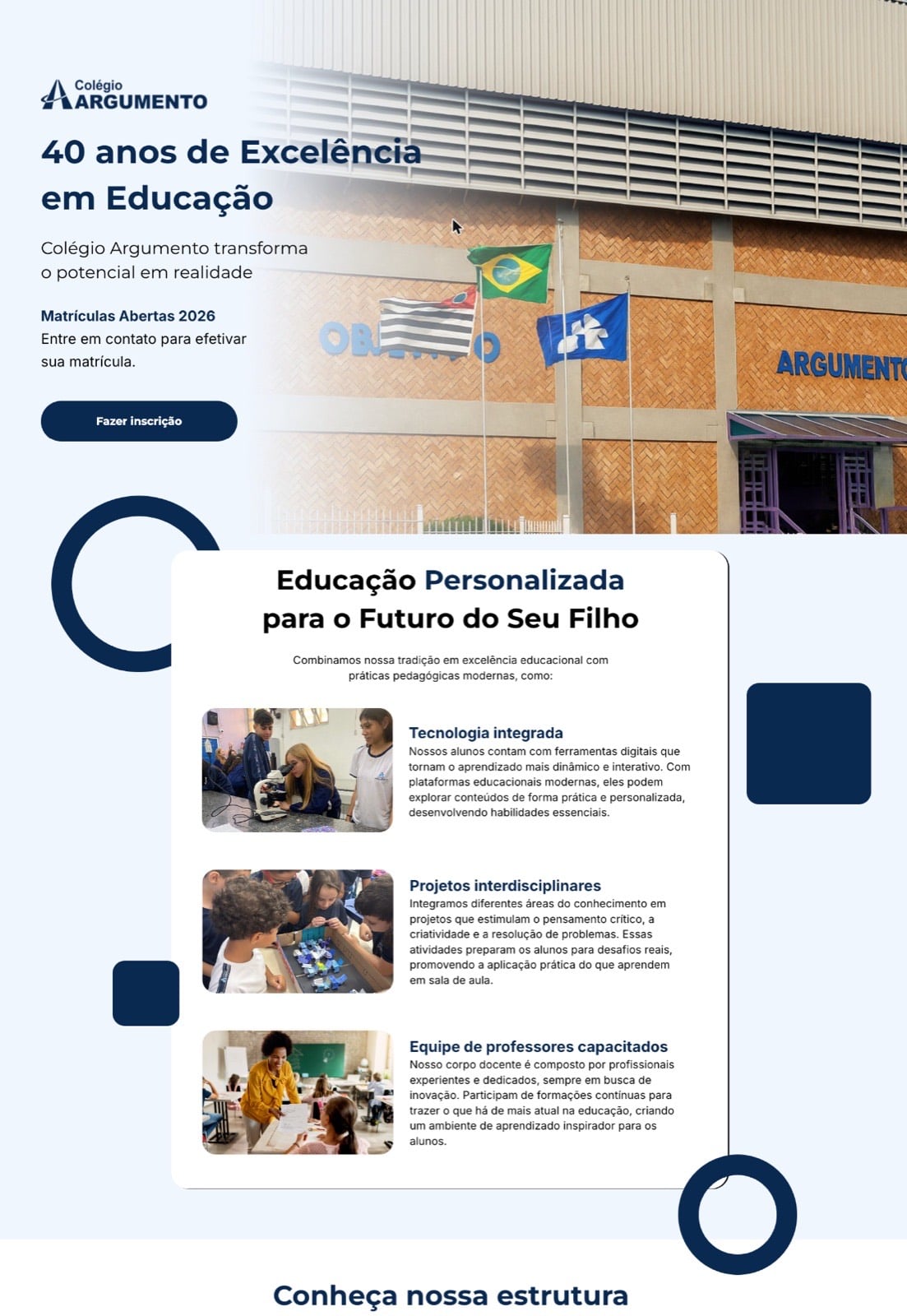 Landing page de instituição atendida